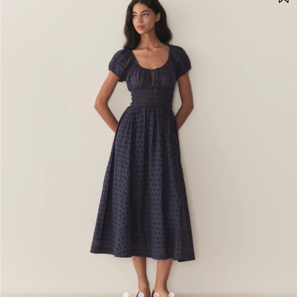 Quinn Dress in Navy Adriatic Eyelet by DOEN